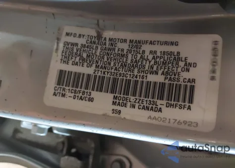 2003 Toyota Matrix Xrs from USA, damaged, VIN 2T1KY32E93C124161